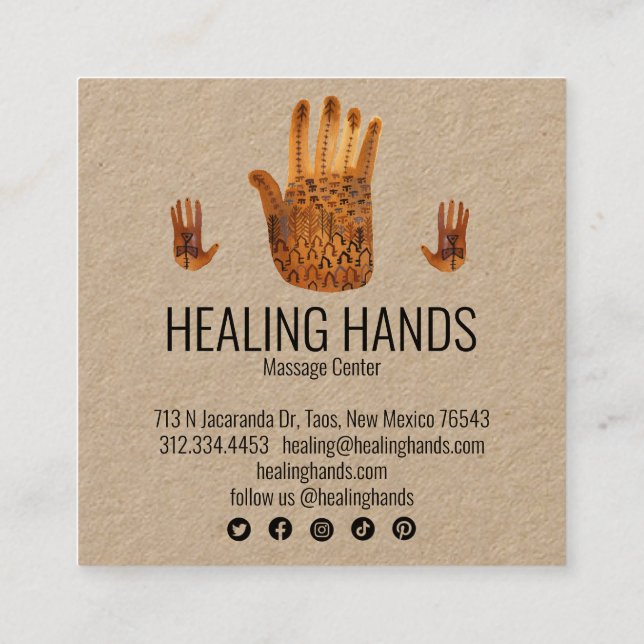Carte De Visite Carré Healing Hors-Mains Boho Social Media Icônes (Dos)