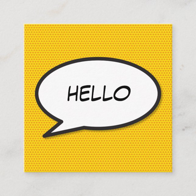 Carte De Visite Carré HELLO Speech Bubble Fun Retro Combook (Devant)
