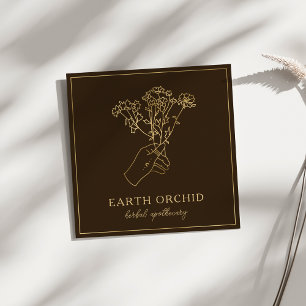 Carte De Visite Carré Herbal + Apothécaire Floral Or & Brown