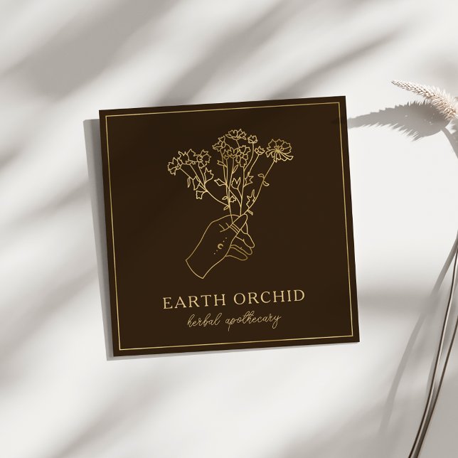 Carte De Visite Carré Herbal + Apothécaire Floral Or & Brown (Créateur téléchargé)