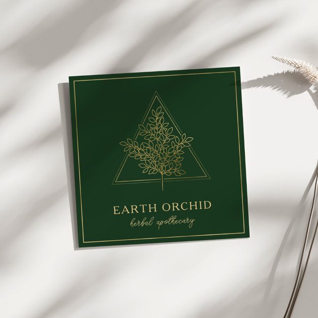Carte De Visite Carré Herbal + Apothécaire Floral Or & Vert (Créateur téléchargé)