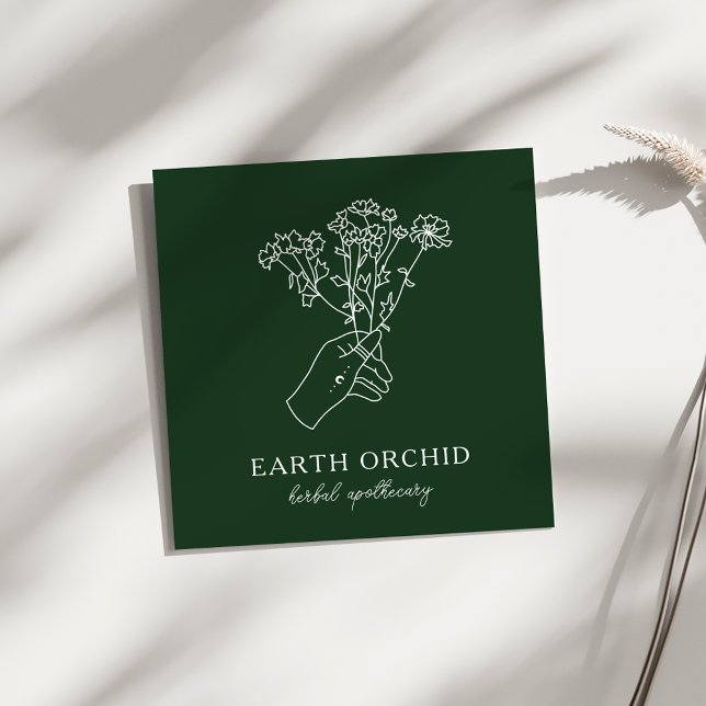 Carte De Visite Carré Herbal + Apothécaire Floral Vert (Créateur téléchargé)