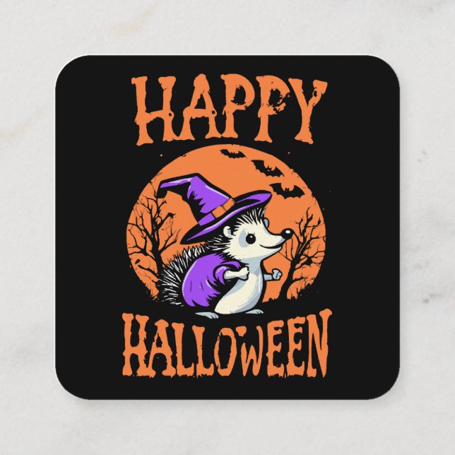 Carte De Visite Carré Heureuse sorcière Halloween Hedgehog (Dos)