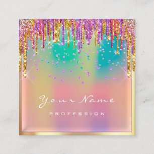 Carte De Visite Carré Holographe de maquillage Eyelash Pink Gold Parties