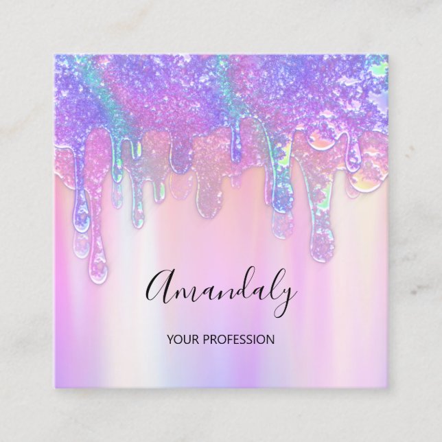 Carte De Visite Carré Holographe Drift Cosmetics Nails Pink Logo Beauté  (Devant)