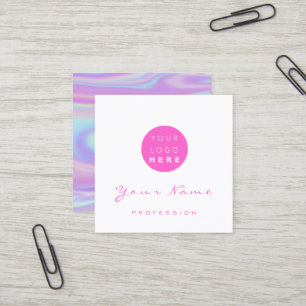 Carte De Visite Carré Holographe floral blanc de maquillage du logo