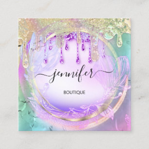 Carte De Visite Carré Holographe Floral QRCode Acrilic clous