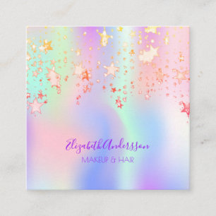 Carte De Visite Carré Holographe licorne rose glam étoiles maquillage ch
