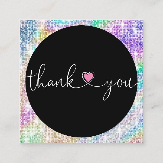 Carte De Visite Carré holographic script heart merci pour votre commande (Devant)