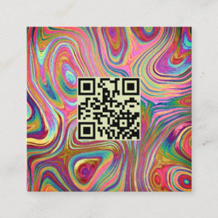 Carte De Visite Carré Holographique arc-en-ciel vert rose QR Code Esthét