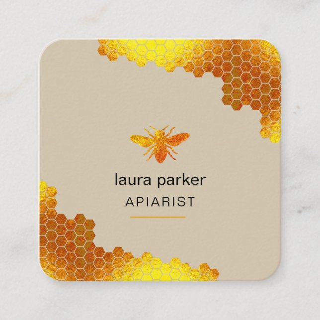 Carte De Visite Carré Honeypeb Honey Bee Apirarist Hexagons Beekeepons (Devant)