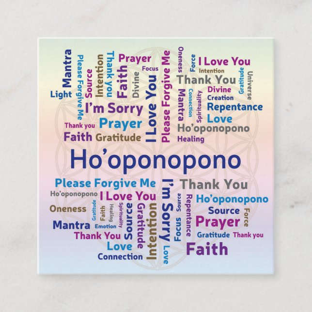 Carte De Visite Carré Ho'oponopono Word Cloud - Mantra - Self Love (Devant)