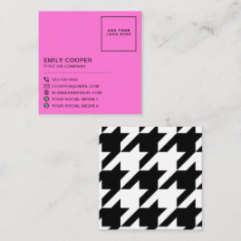 Carte De Visite Carré Houndstooth moderne Ajouter logo noir blanc néon r