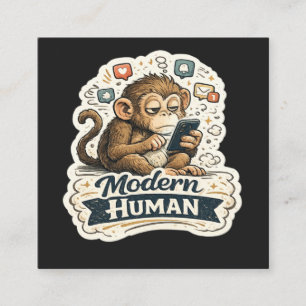 Carte De Visite Carré Humain Moderne Singe Drôle Smartphone Réseaux Soci
