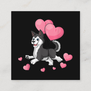 Carte De Visite Carré Husky Valentines Day Holding Balloon Heart Cadeau