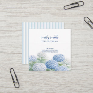 Carte De Visite Carré Hydrangea Personnalisée Rayure Bleue Côtière
