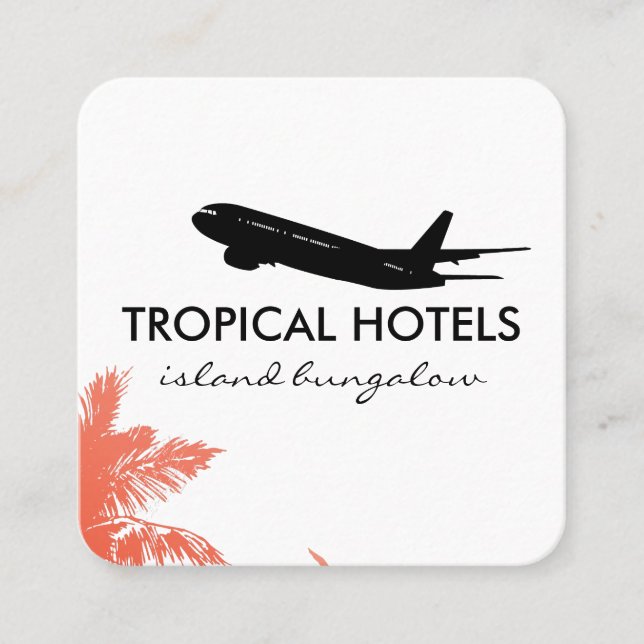 Carte De Visite Carré Icône d'avion de l'île tropicale Agent de voyage (Devant)