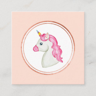 Carte De Visite Carré Icône média de coiffeur Licorne Rose Gold et Rose