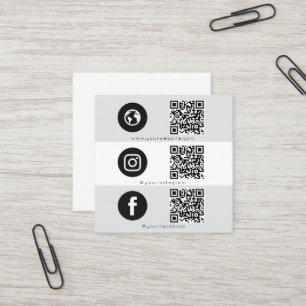 Carte De Visite Carré Icône triple moderne et code QR Logo des médias so