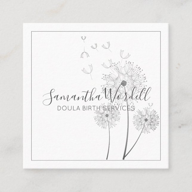 Carte De Visite Carré Illustration Florale Élégante Doula Ou Midwoman (Devant)
