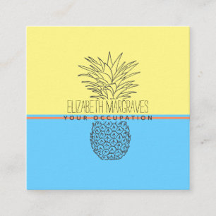 Carte De Visite Carré Illustration Moderne D'Ananas Jaune Et Bleu