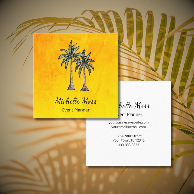 Carte De Visite Carré Illustration Tropical Palm Trees Gold Professionne (Créateur téléchargé)