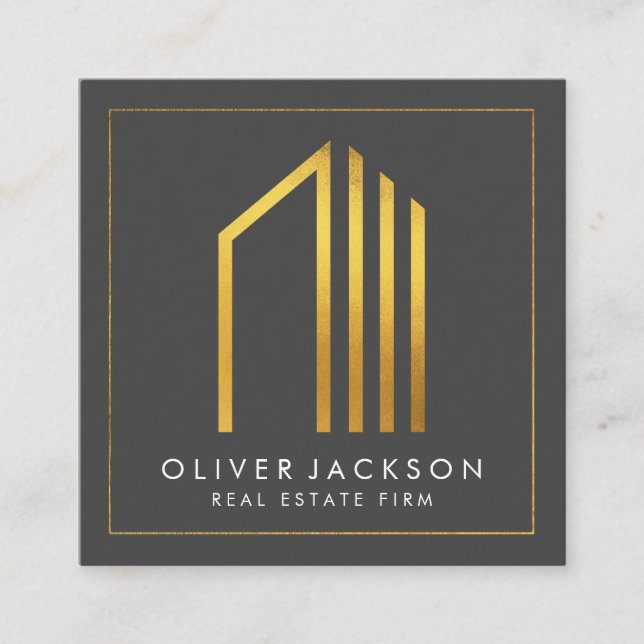 Carte De Visite Carré Immobilier | Gold Lux Executive (Devant)