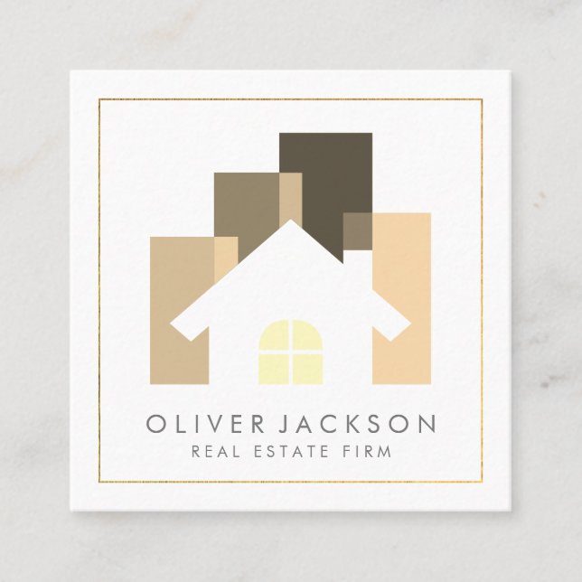 Carte De Visite Carré Immobilier | Logo de la maison du locateur (Devant)