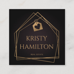 Carte De Visite Carré immobilier professionnel maison courtier or