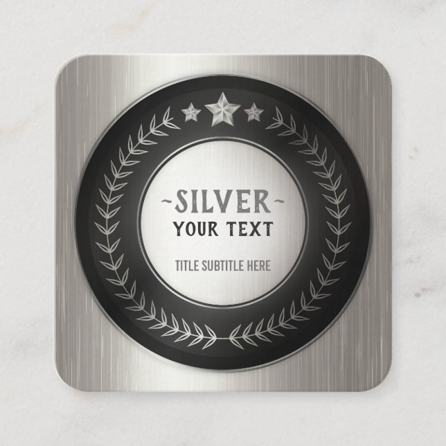 Carte De Visite Carré IMPRIMER do-it-yourself MÉDAILLE ARGENT AJOUTER VO (Devant)