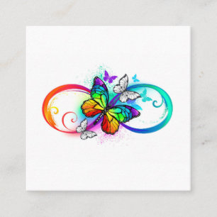 Carte De Visite Carré Infini lumineux avec papillon arc-en-ciel