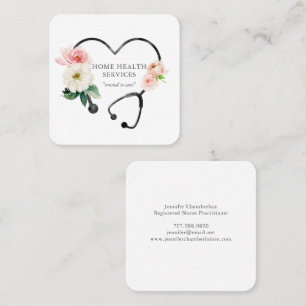 Carte De Visite Carré Infirmière de santé Floral Stethoscope