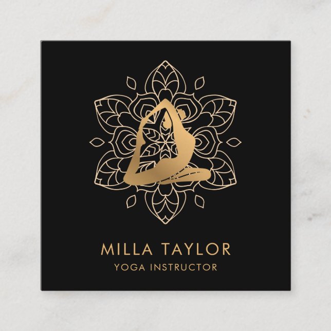Carte De Visite Carré Instructeur de fitness Yoga Instructeur, Pose de Y (Devant)