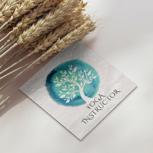 Carte De Visite Carré Instructeur de méditation Yoga Elégant arbre Turqu