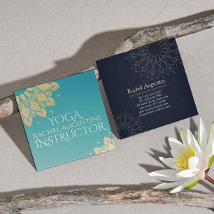 Carte De Visite Carré Instructeur de méditation Yoga Gold Floral Mandala