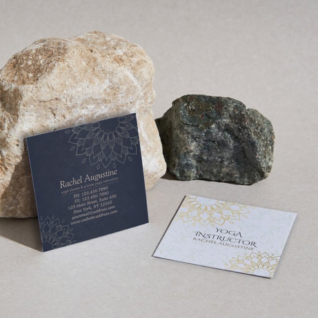 Carte De Visite Carré Instructeur de méditation Yoga Gold Floral Mandala (Créateur téléchargé)