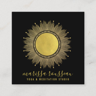 Carte De Visite Carré Instructeur de méditation Yoga Gold Sun Mandala Ca