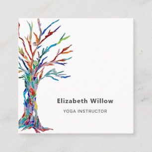 Carte De Visite Carré Instructeur de Yoga Arbre-Arc-en-ciel