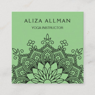 Carte De Visite Carré Instructeur de yoga de mandala de vert sauge