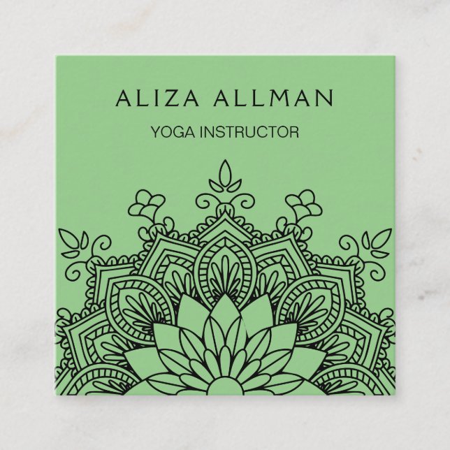 Carte De Visite Carré Instructeur de yoga de mandala de vert sauge (Devant)