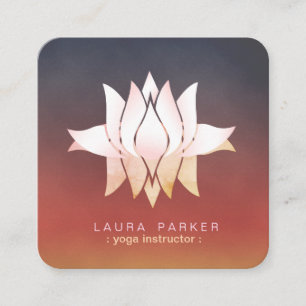 Carte De Visite Carré Instructeur de Yoga Fleur de Lotus Rose Aquarelle