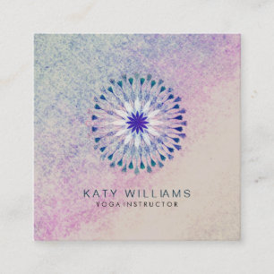 Carte De Visite Carré Instructeur de yoga - Lotus Flower Aquarelle Vinta