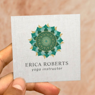 Carte De Visite Carré Instructeur de yoga Mandala Flower Linen Vintage