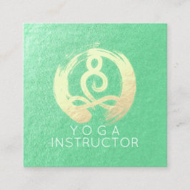 Carte De Visite Carré Instructeur de Yoga Méditation d'or vert Pose ZEN
