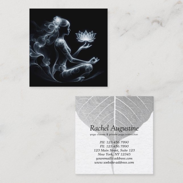 Carte De Visite Carré Instructeur de Yoga Méditation Lotus Pose Lumineus (Devant / Derrière)