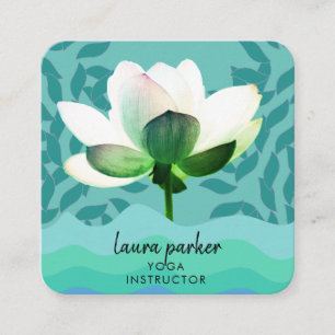 Carte De Visite Carré Instructeur de Yoga vert turquoise Lotus Fleur Aqu
