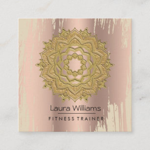 Carte De Visite Carré Instructeur rose vintage de yoga d'or de Lotus de