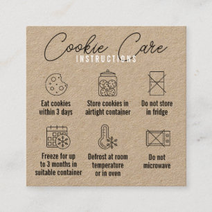 Carte De Visite Carré Instructions de soin des cookies Kraft