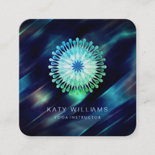 Carte De Visite Carré Instructrice de yoga Fleur de lotus Aquarelle Bleu