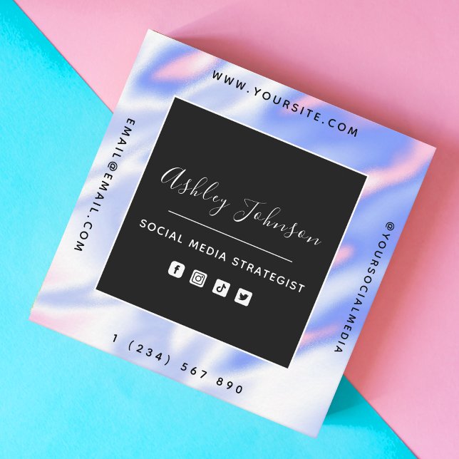 Carte De Visite Carré Iridescente Holographe Gradient Médias sociaux Cod (Créateur téléchargé)